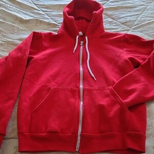 American Apparel F497 Vibrant Red Fleece Hoodie Size S